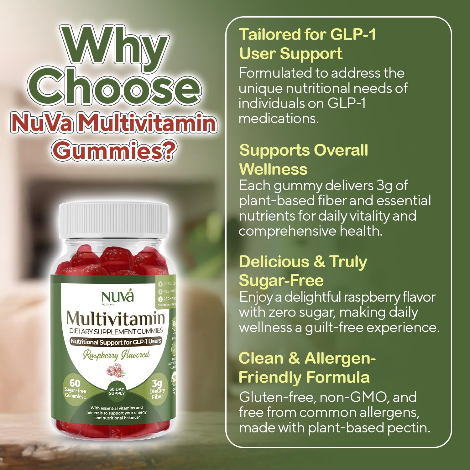 Gummy with a note about 3g fiber per piece for digestion support.