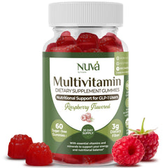 NuVa GLP-1 raspberry gummies packaging, 60-count bottle for daily use.