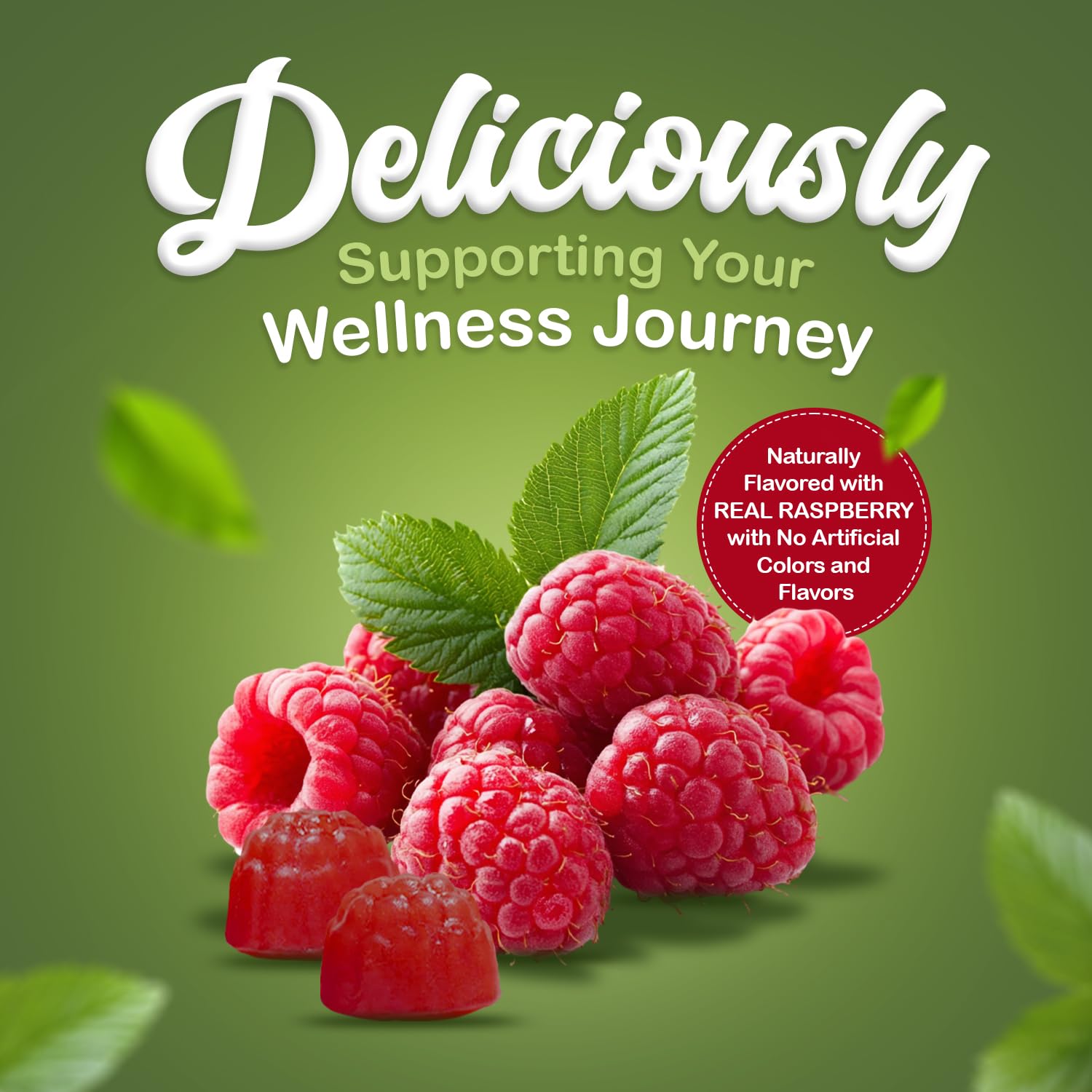 Raspberry flavor emphasizing sugar-free formula for smart daily snacking.