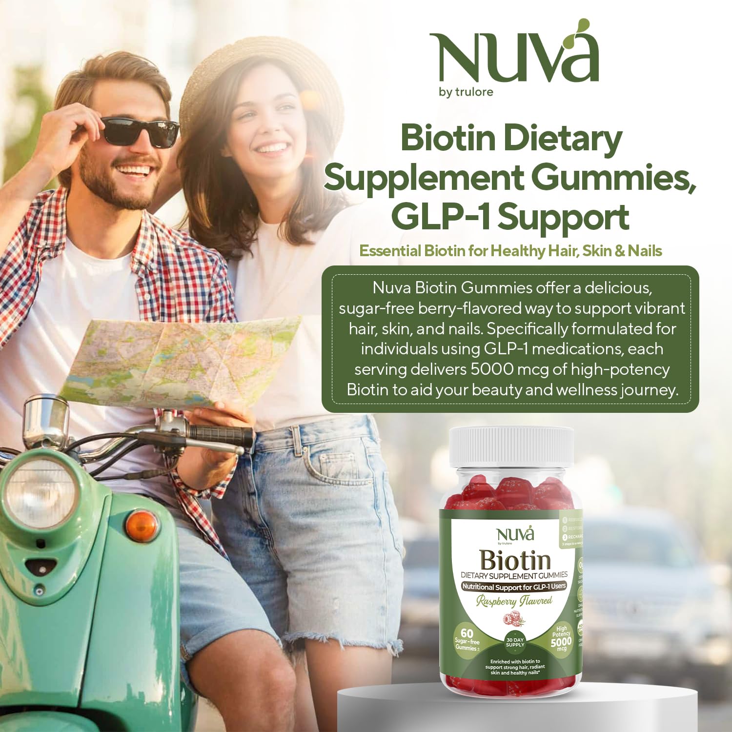 NuVa bottle back label explains nutrition and GLP-1 friendly use.