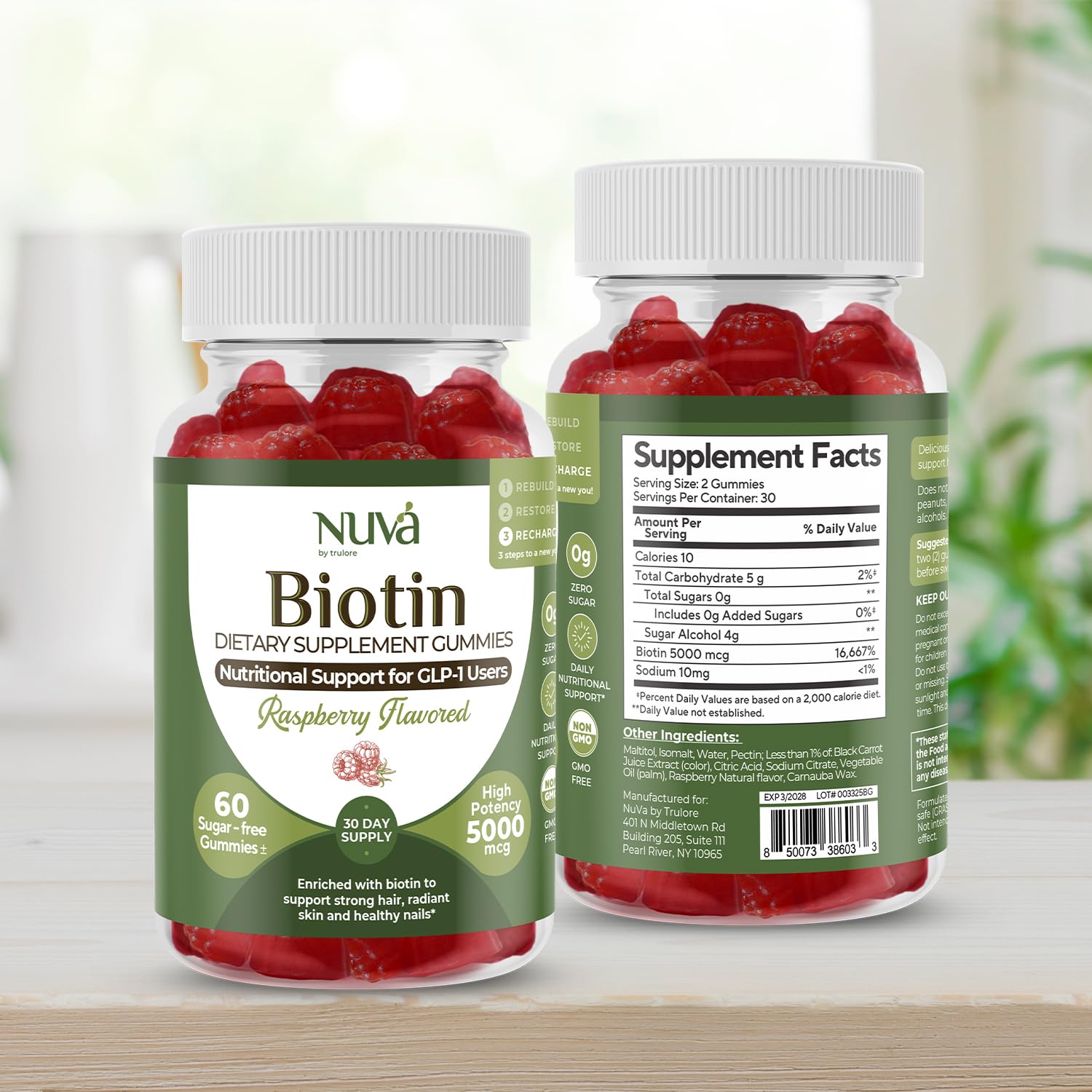 Raspberries beside NuVa packaging emphasize natural flavor.