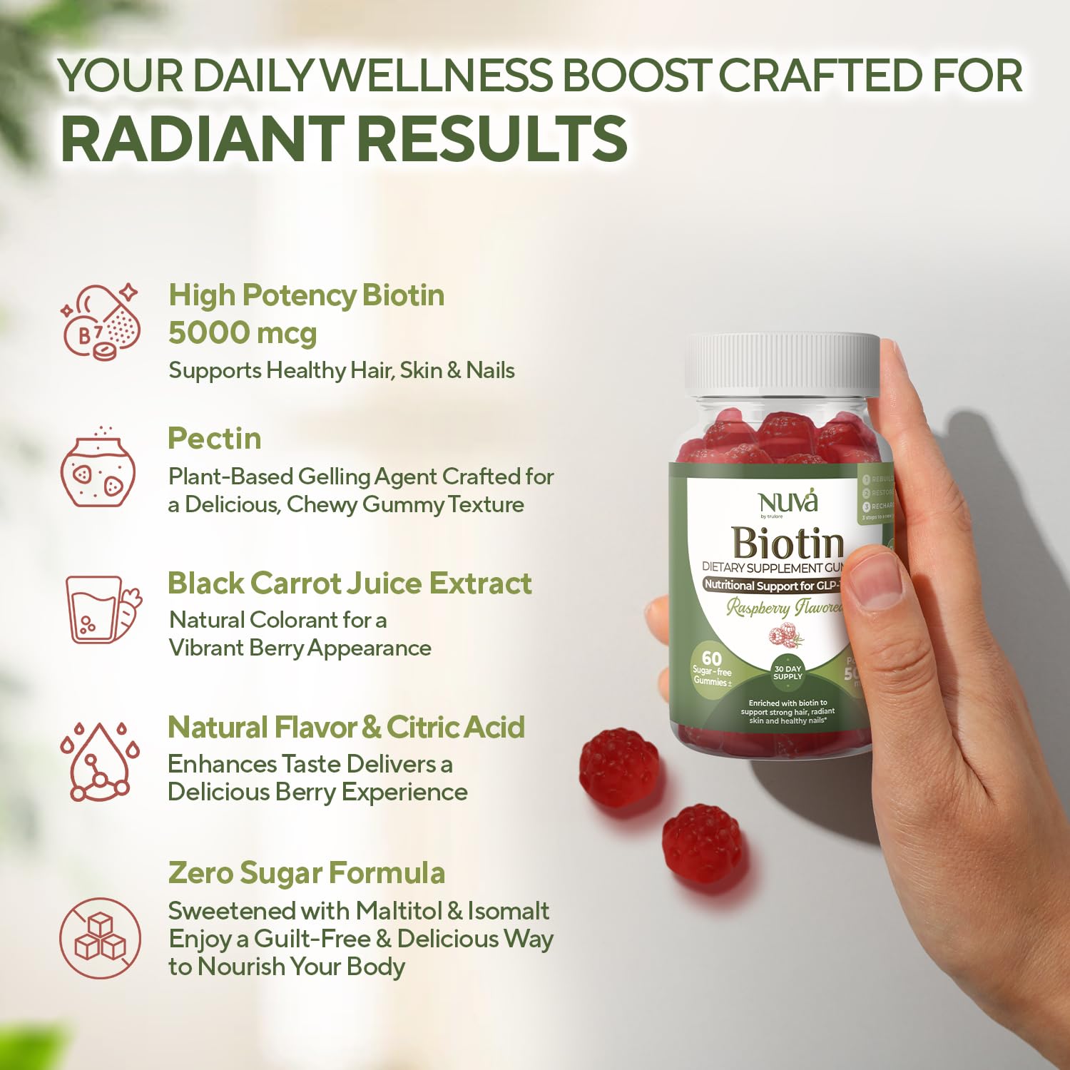 Raspberry-flavored NuVa gummies ready for daily wellness routine.