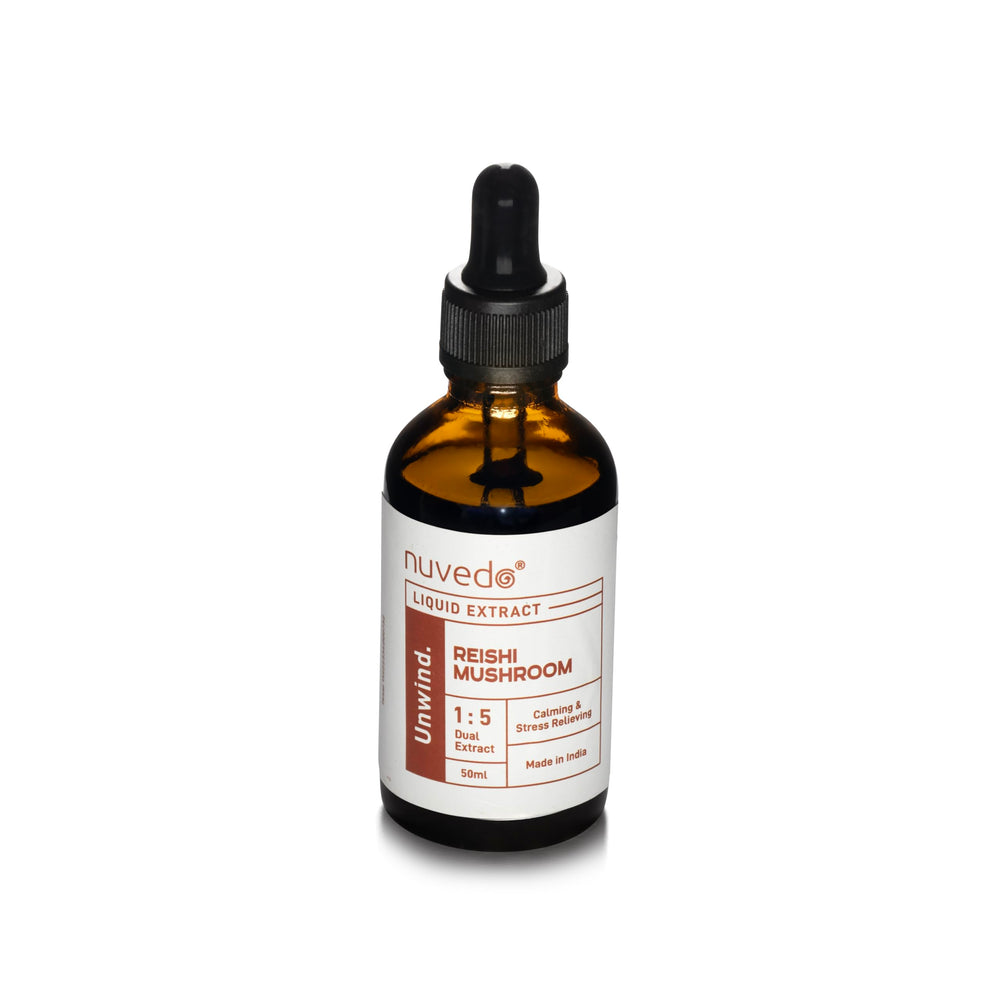 Nuvedo Reishi liquid extract bottle for daily unwinding.