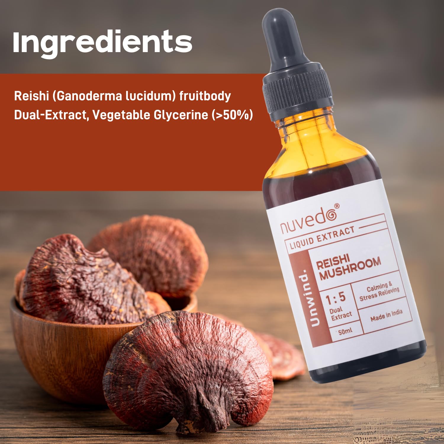 Nuvedo Reishi drops added to a morning beverage.