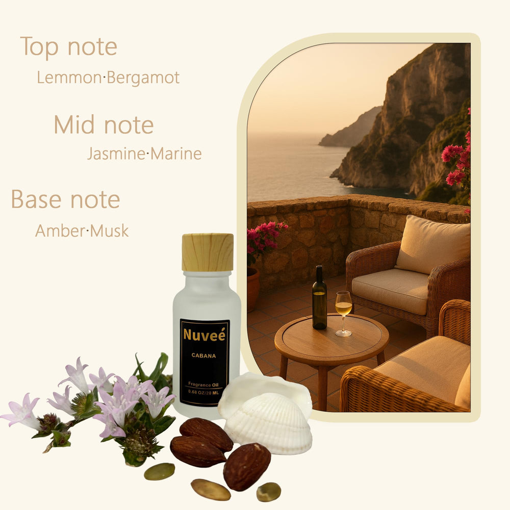 Nuveé Modern living room ambiance with diffusers and oils.