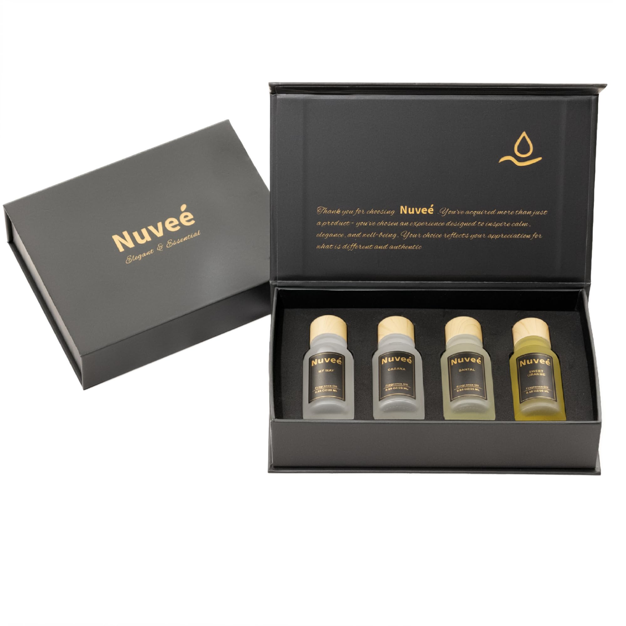 Nuveé My Way 20ml bottle beside a diffuser for long-lasting aroma.