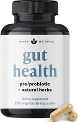 Nuven Naturals Gut Health capsules on shelf support daily digestion and balance