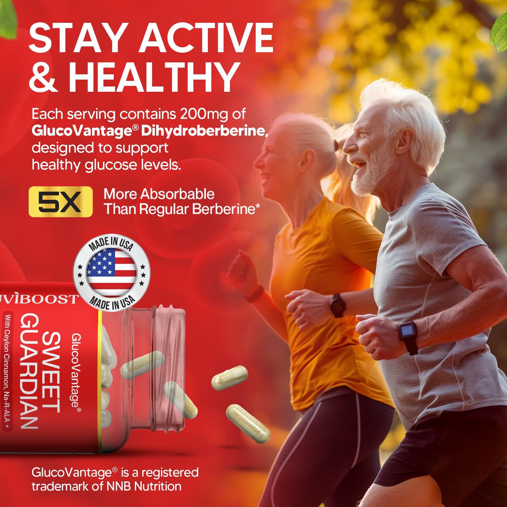 NUVIBOOST GlucoVantage capsules shown for easy twice-daily use.