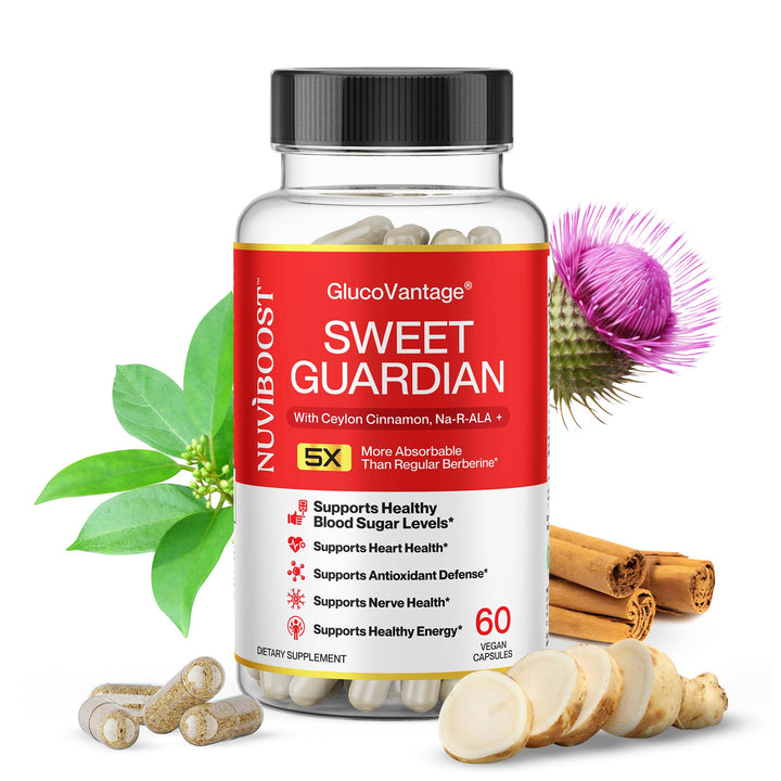 NUVIBOOST GlucoVantage cinnamon detail underscores natural flavor and wellness synergy.