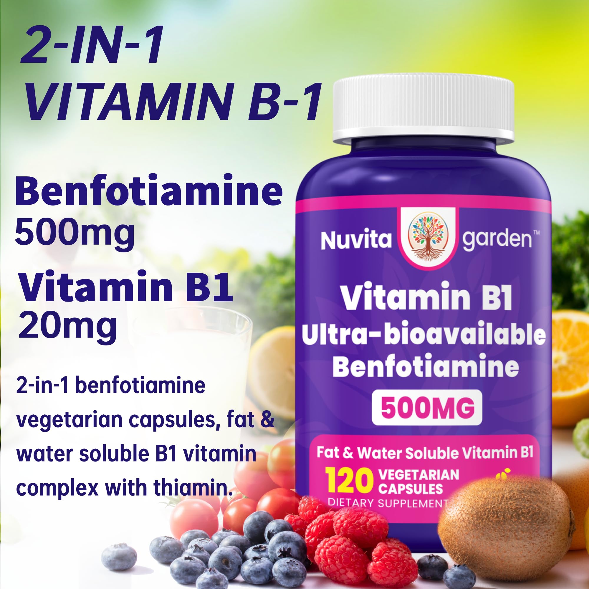 NuvitaGarden benfotiamine bottle label provides nutrition details for informed use.