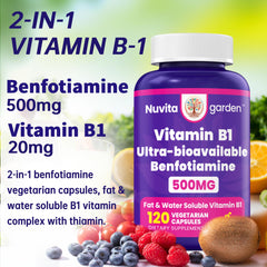 NuvitaGarden benfotiamine bottle label provides nutrition details for informed use.