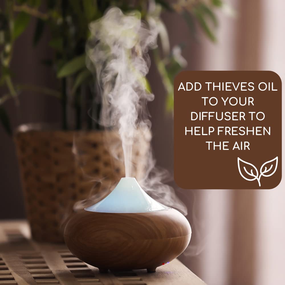 NUVO Thieves Oil in a diffuser for air-purifying scent in any room.