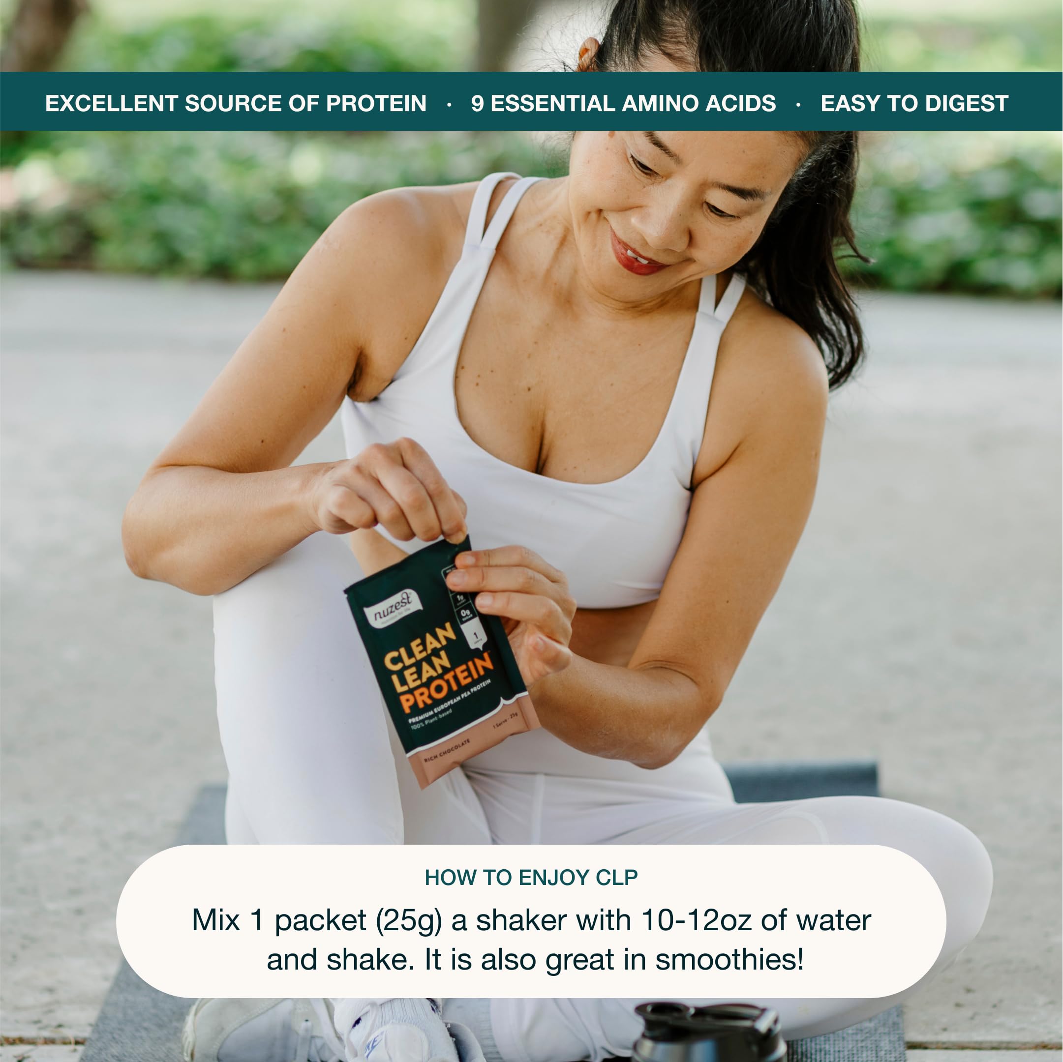 Nuzest 0.9 oz pack designed for on-the-go protein.