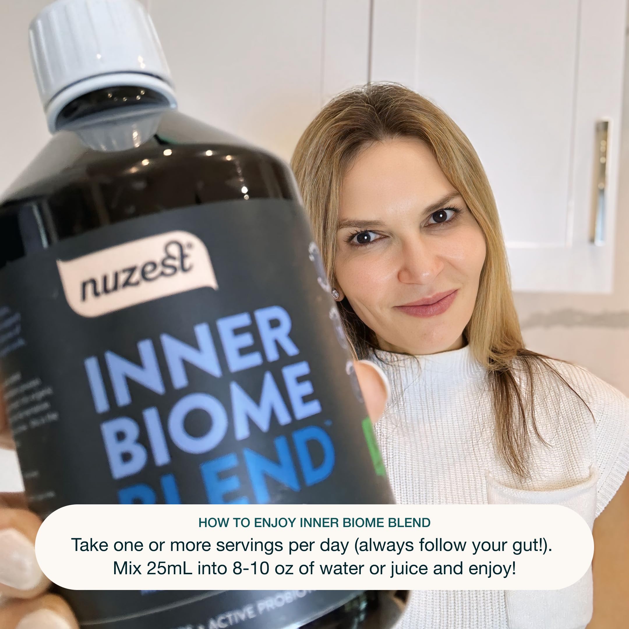 Nuzest Inner Biome Blend daily ritual serving in a glass.