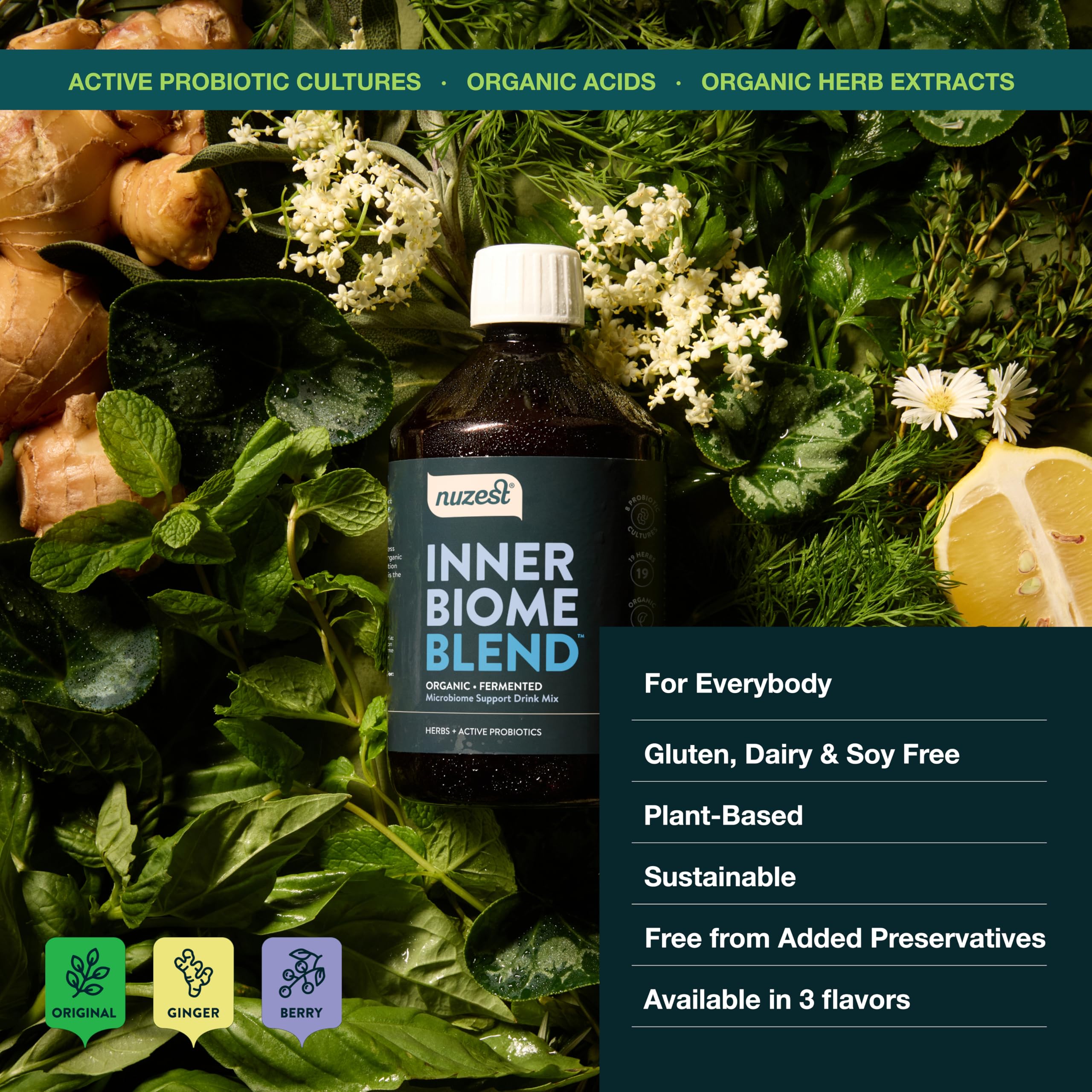 Nuzest Inner Biome Blend fermentation closeup showing natural acids.