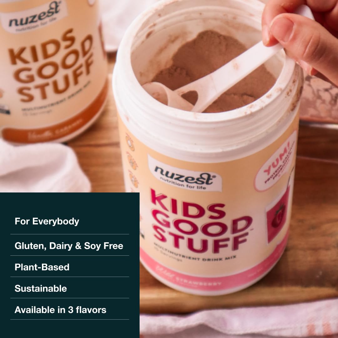 Nuzest Good Stuff with milk, a creamy kid-friendly drink