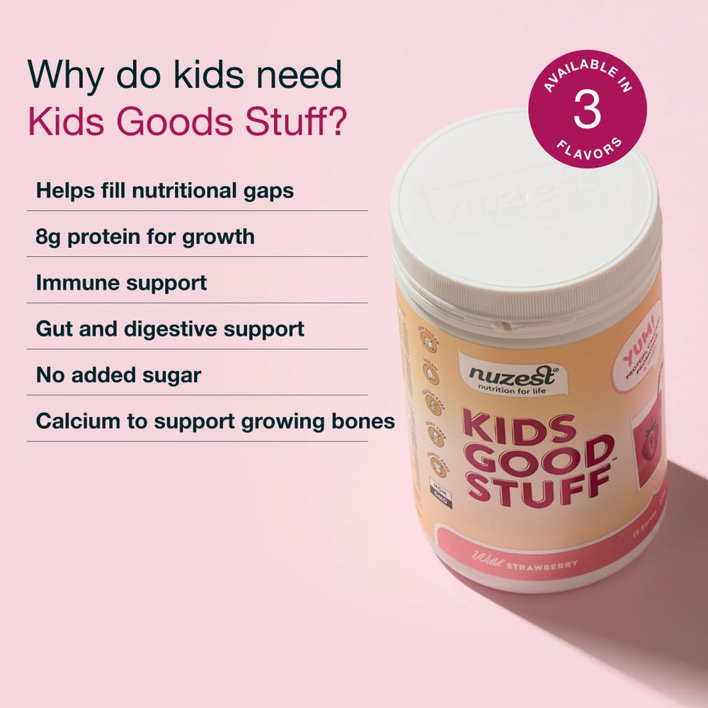 Nuzest Kids Good Stuff with a spoon beside the bag for easy measurement
