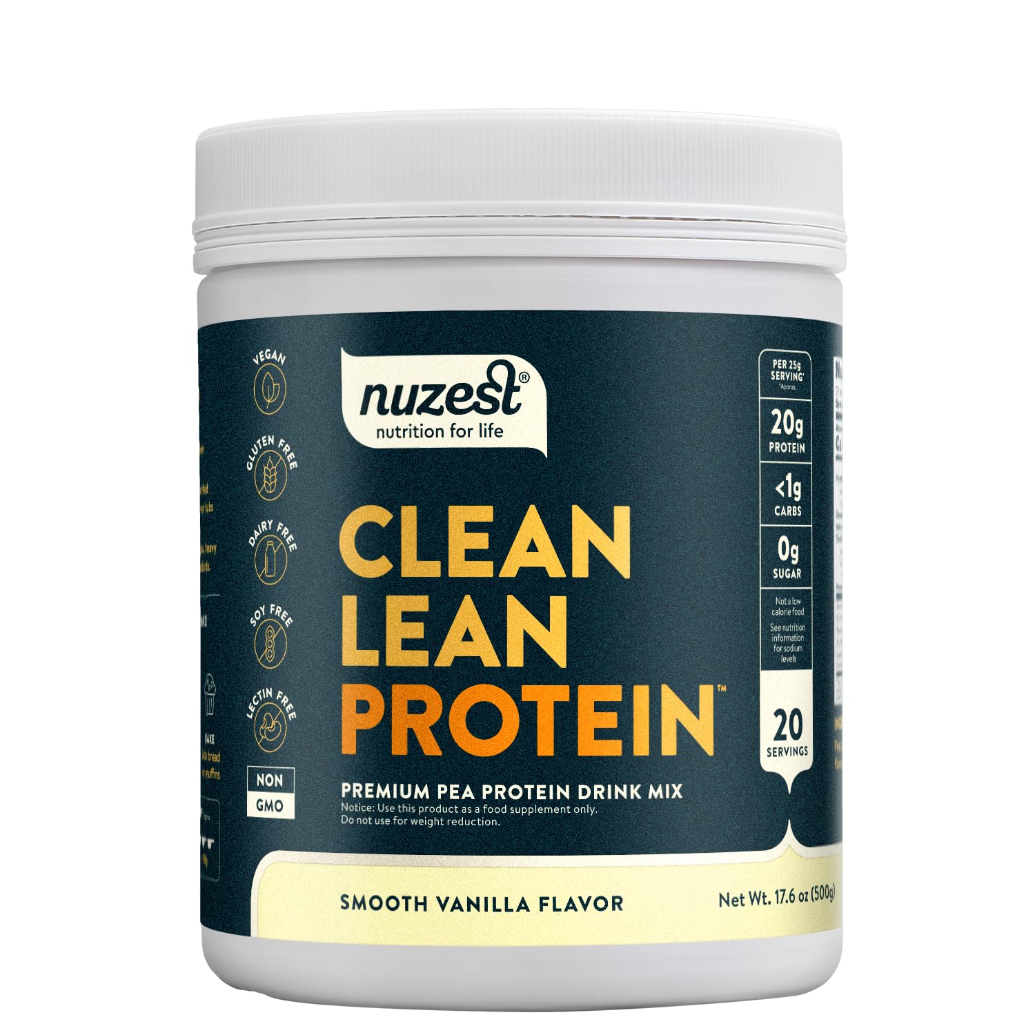 Nuzest pea protein powder tub vanilla for a smooth daily protein boost