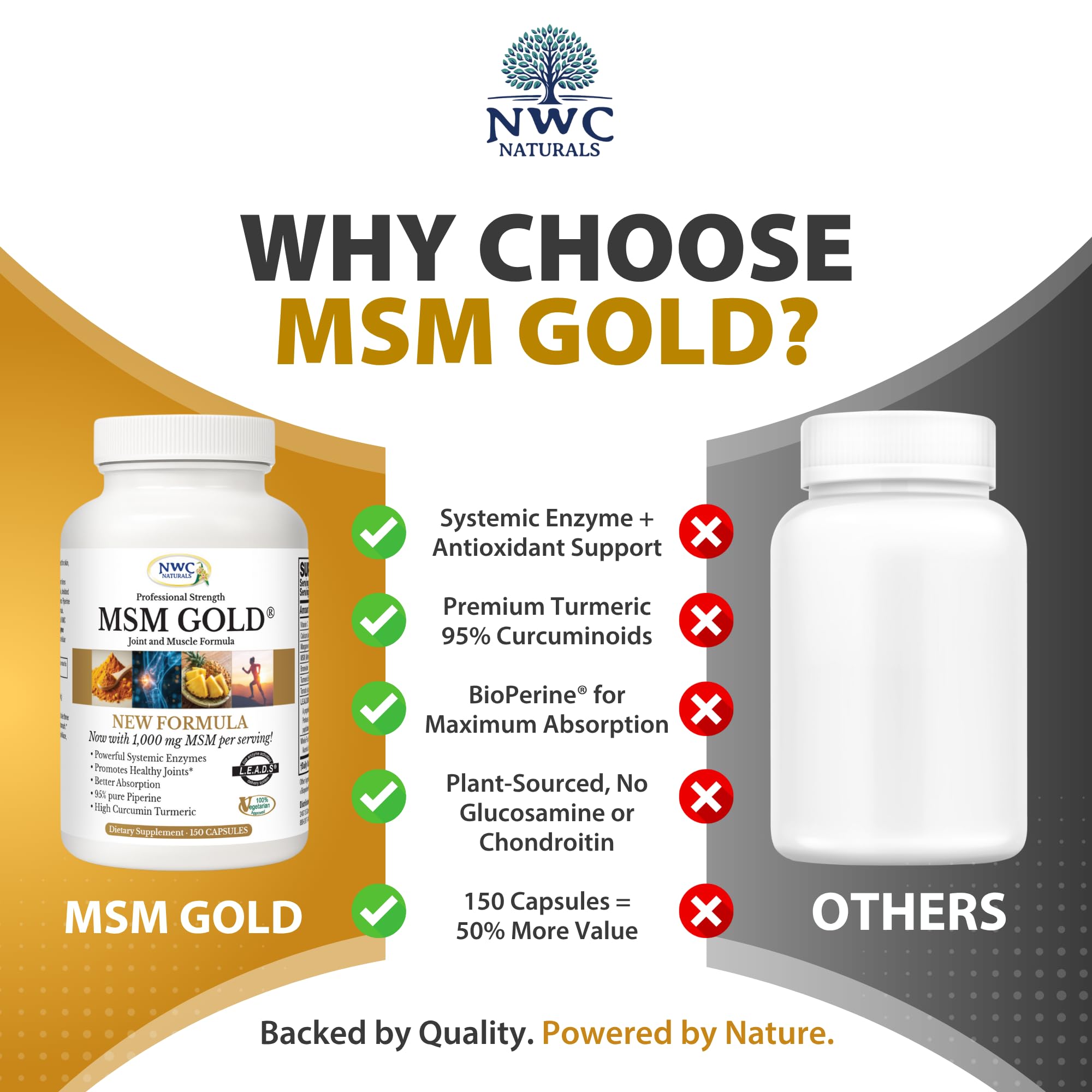 NWC Naturals MSM Gold packaging in a lifestyle setting for healthy aging.