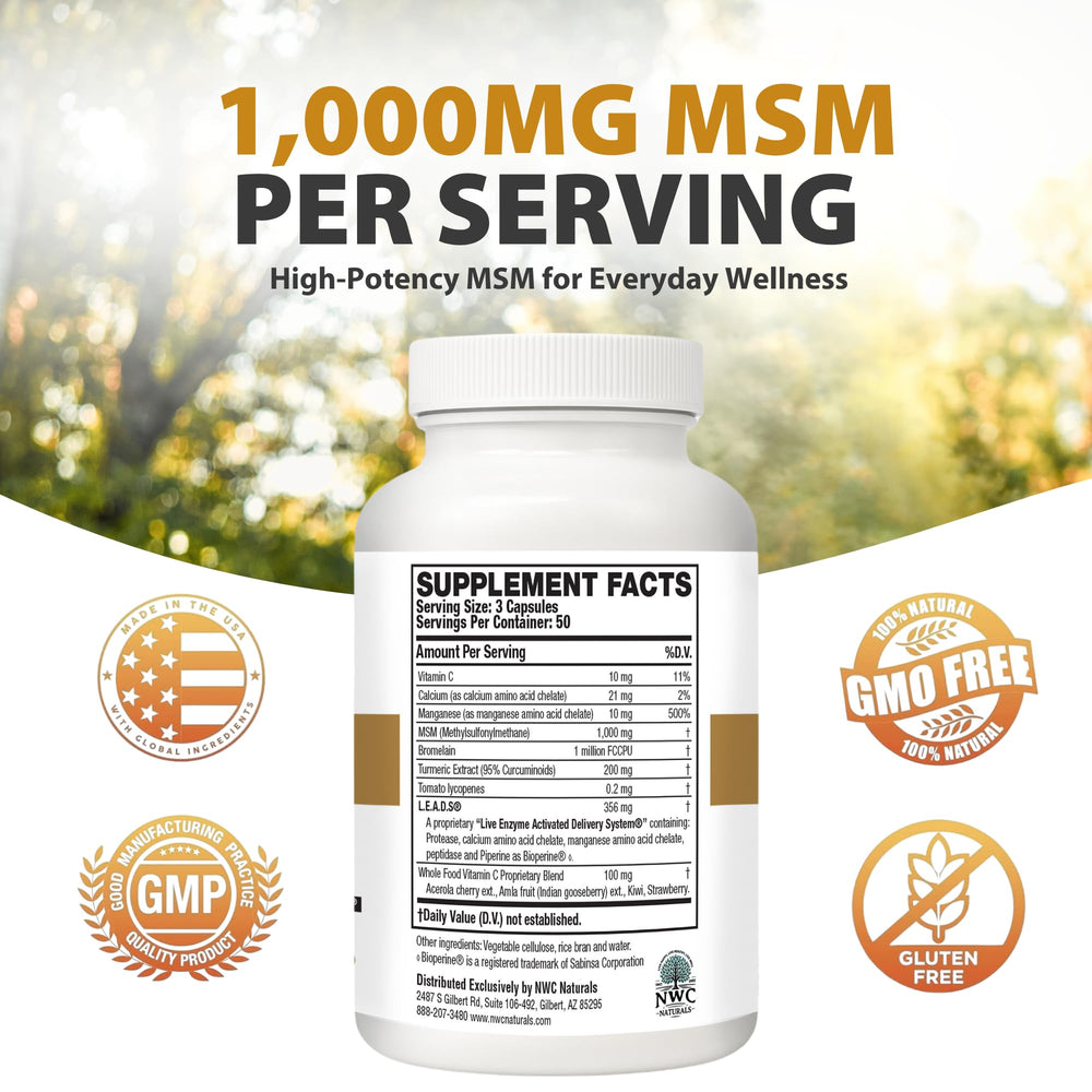 NWC Naturals MSM Gold tomato lycopene image emphasizing plant-based antioxidant benefits.
