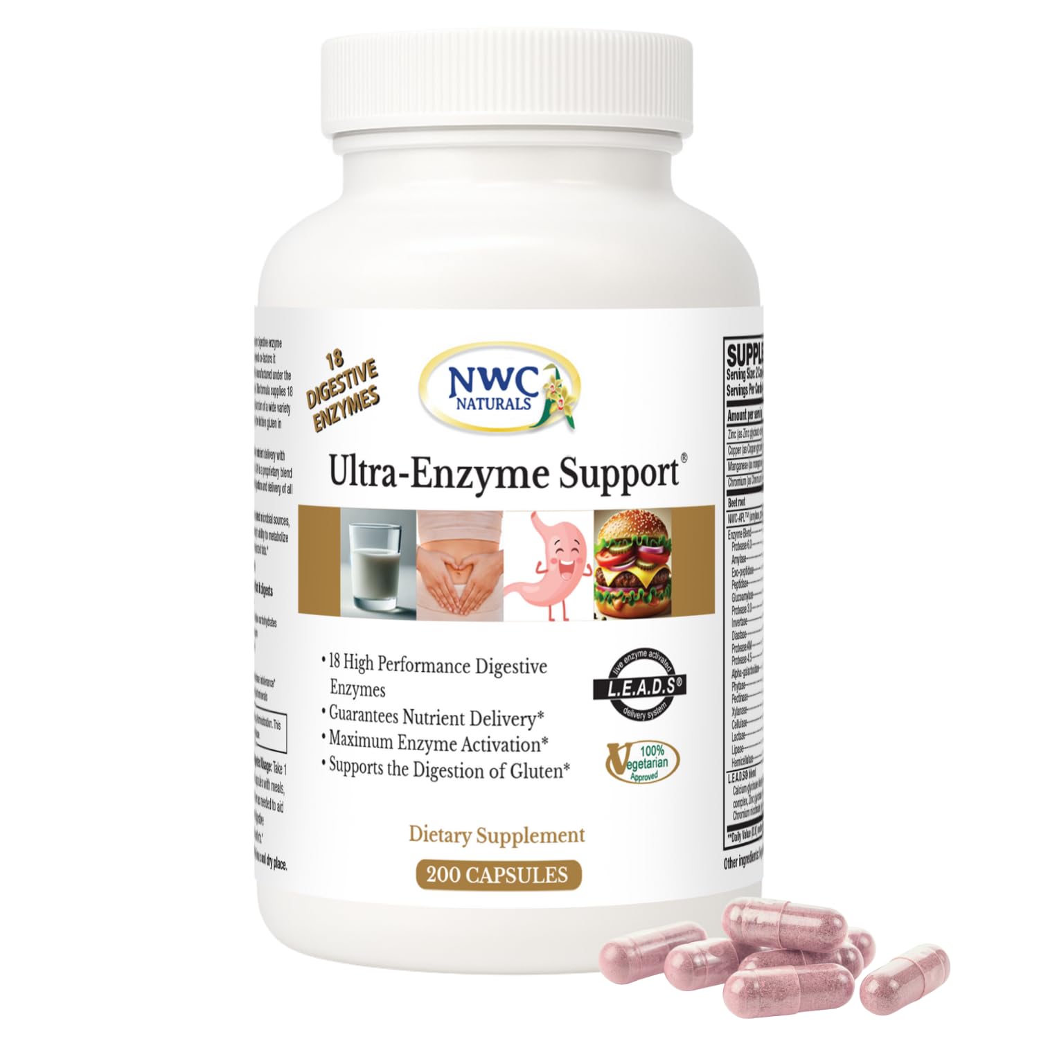 NWC Naturals Ultra-Enzyme Support bottle front for complete digestion support.