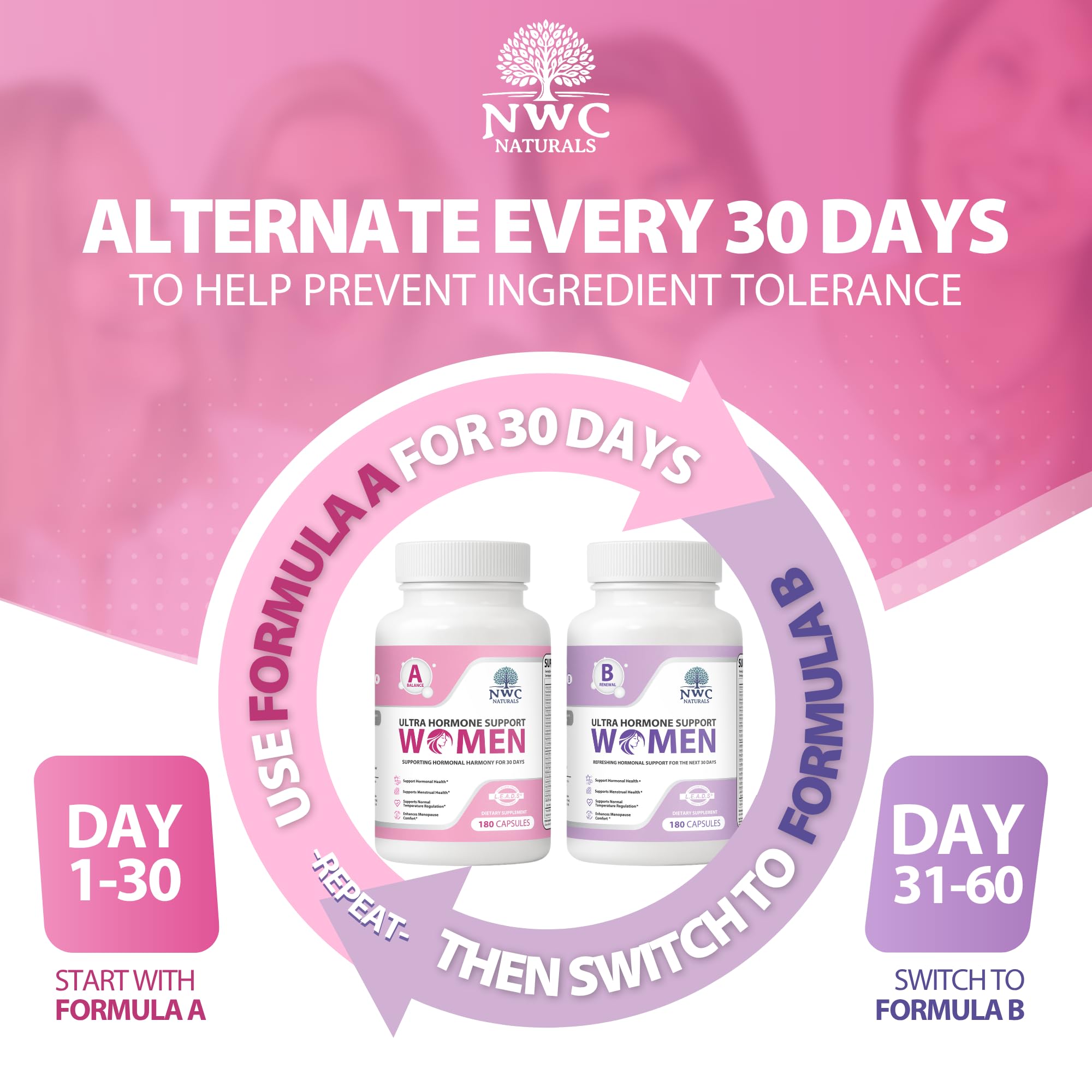 NWC Naturals Ultra-Hormone bottle with glass for everyday use.