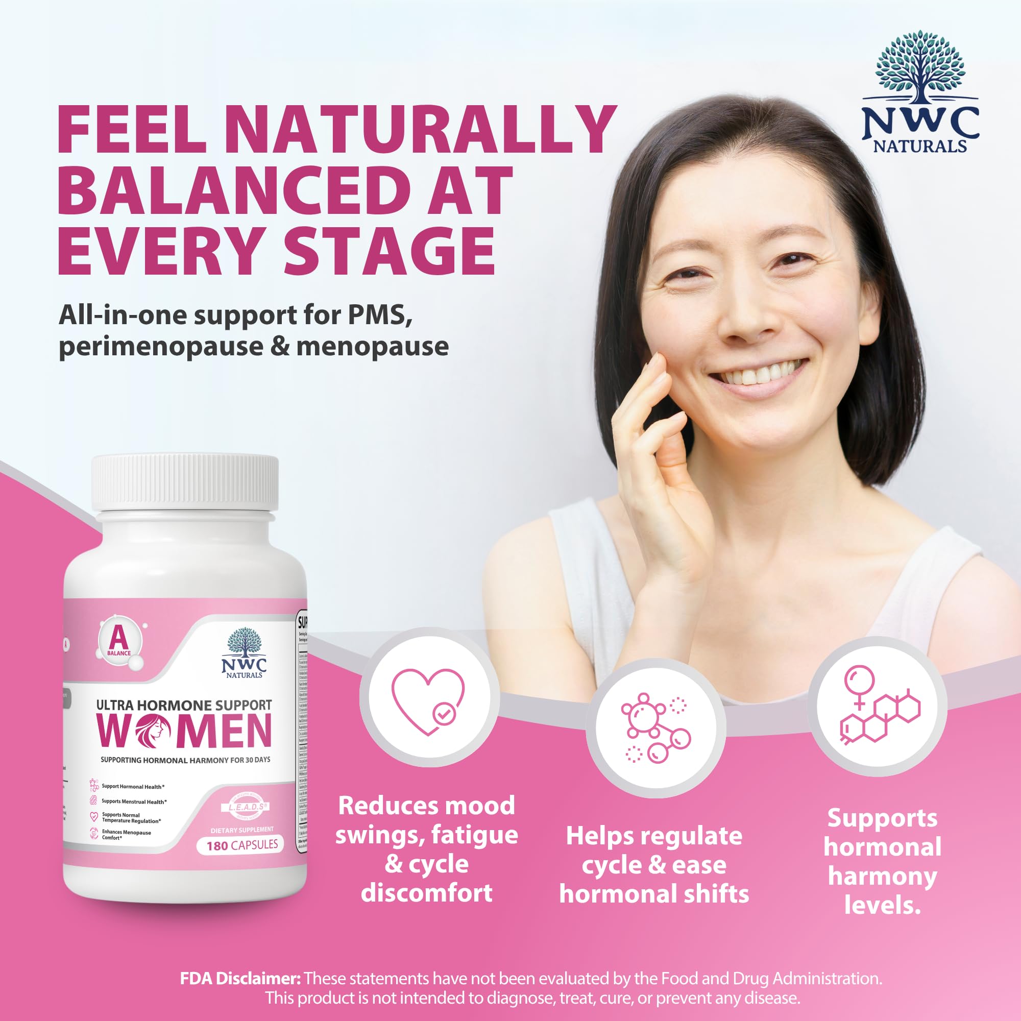 NWC Naturals Ultra-Hormone capsules close-up for daily balance.
