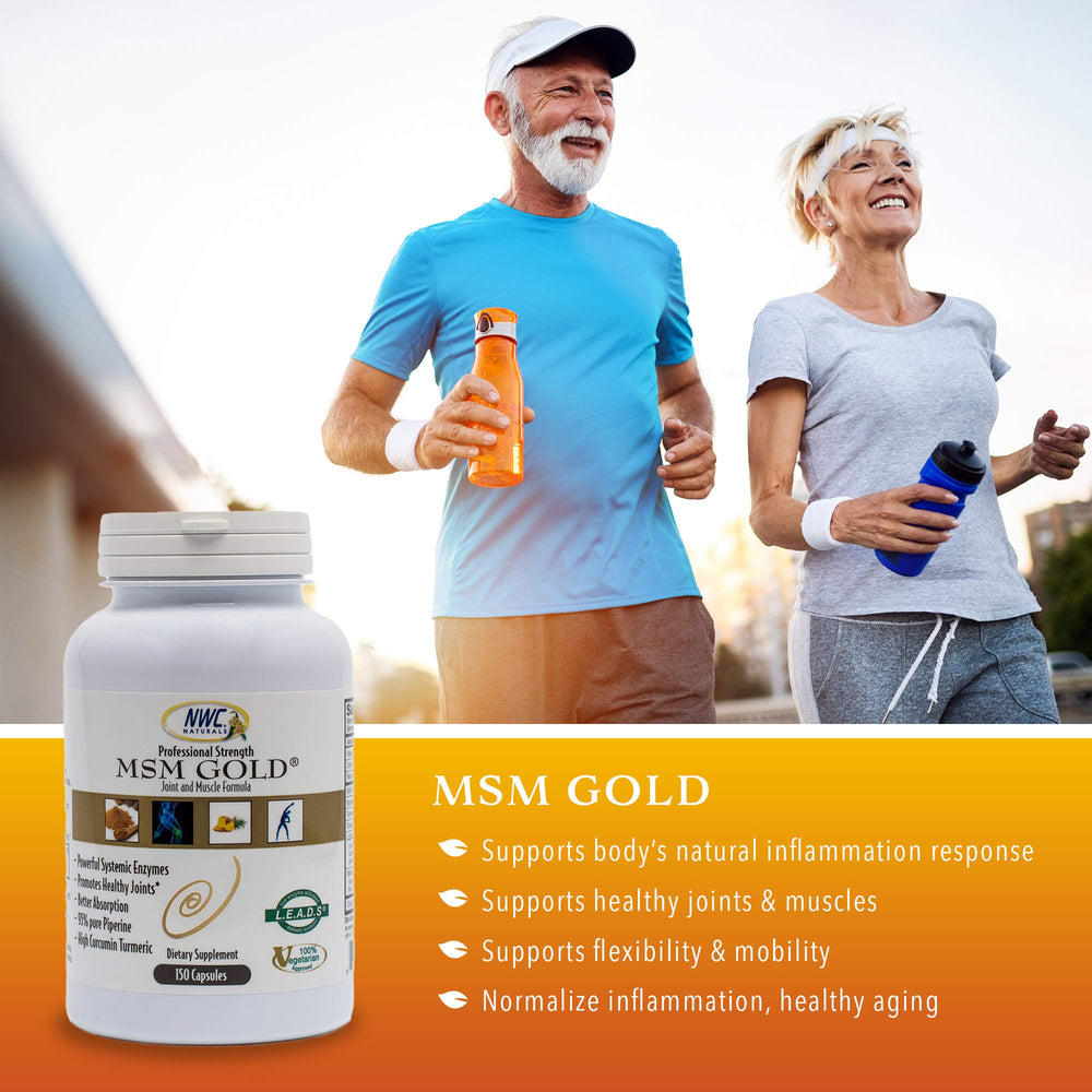 NWC Naturals MSM Gold table-dispense shows capsules ready for daily use.
