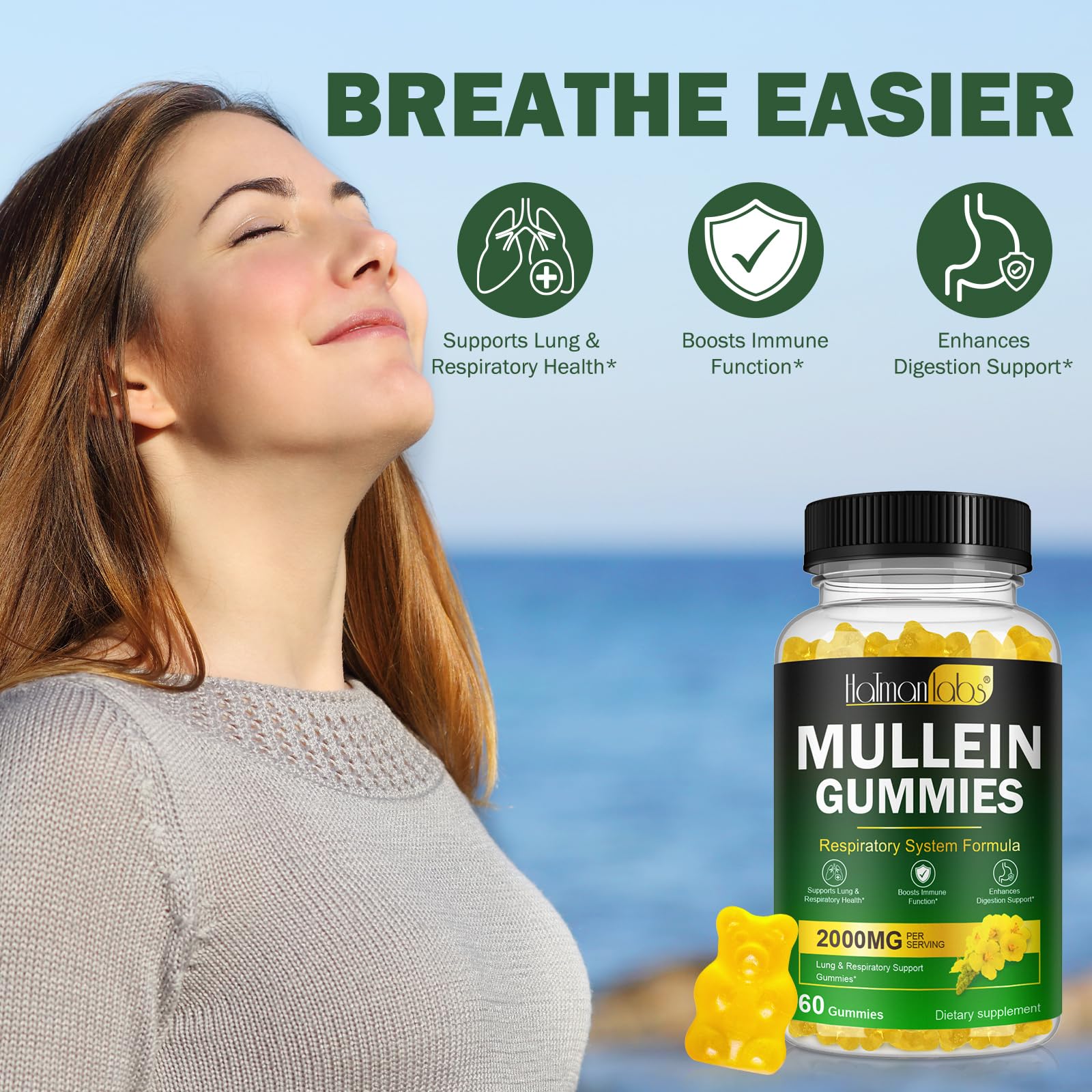 Nyloriaine Mullein Gummies bottle with glass suggesting daily routine