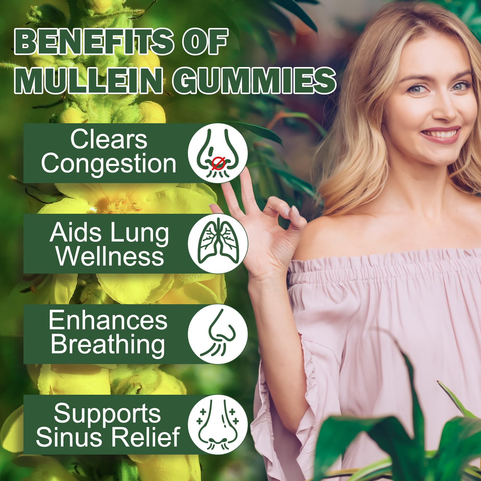 Nyloriaine Mullein Gummies ingredients label highlighting mullein extract