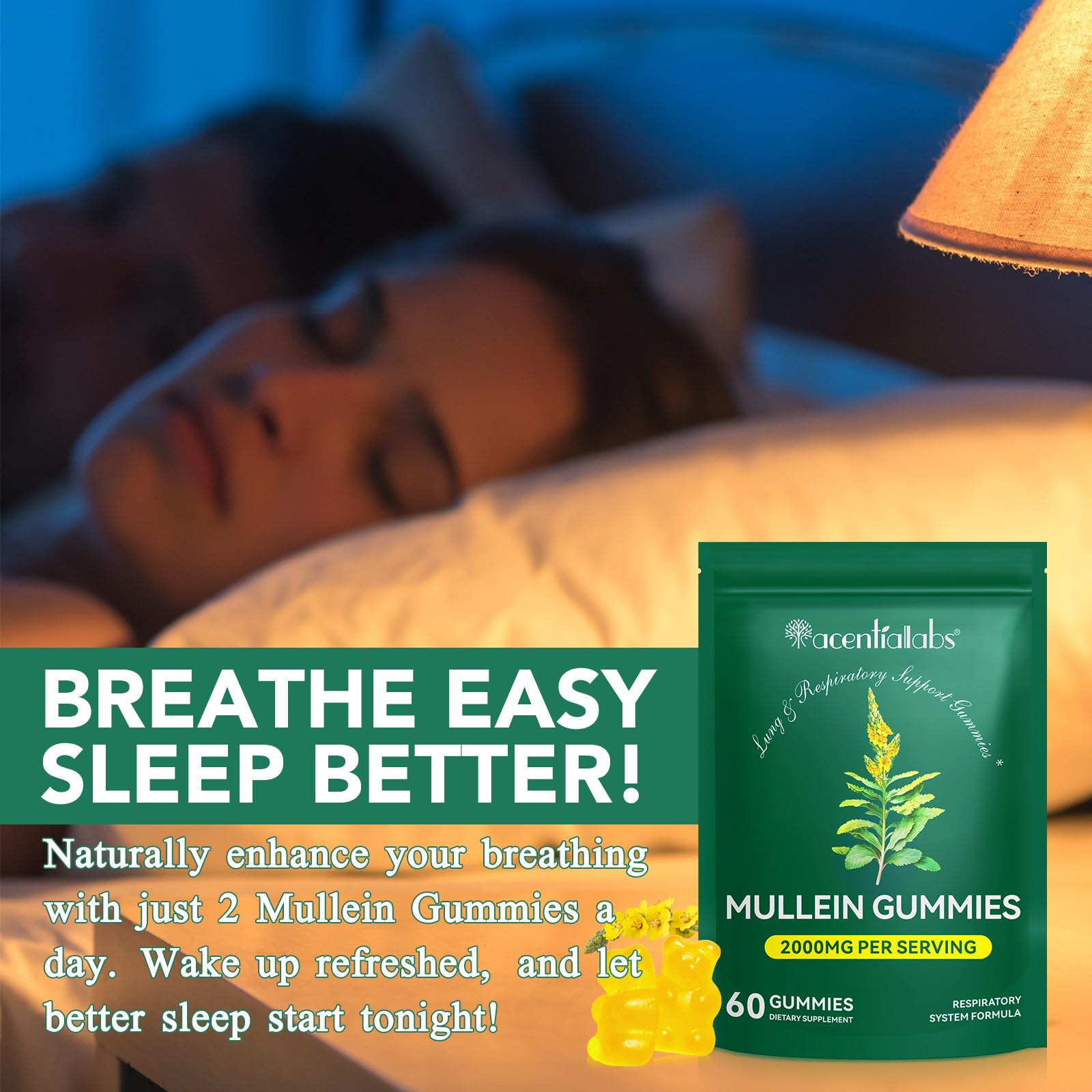 Nyloriaine Mullein Gummies on shelf conveys convenient daily use.