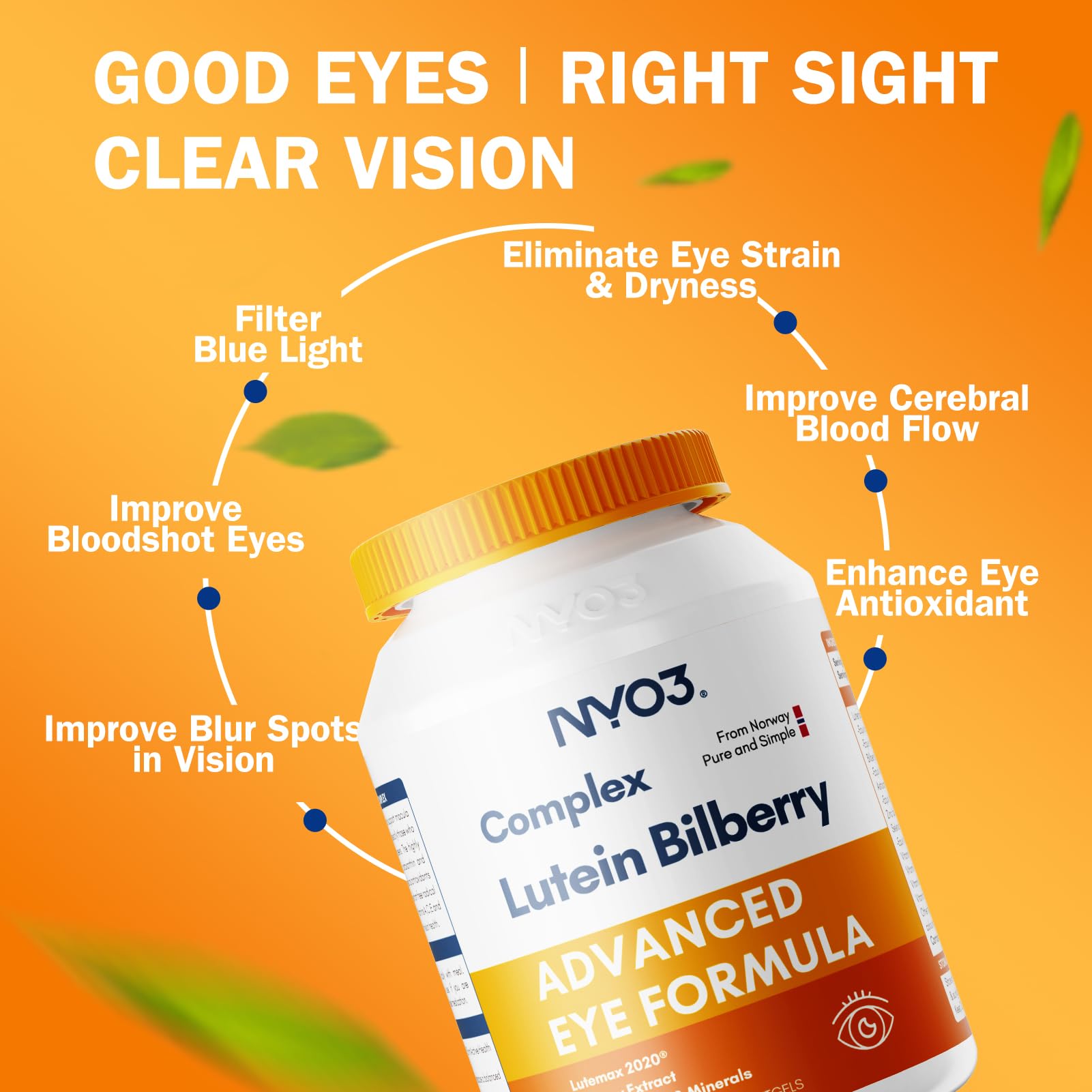NYO3 Zeaxanthin-Lutein balance bottle image emphasizes retinal support possibilities