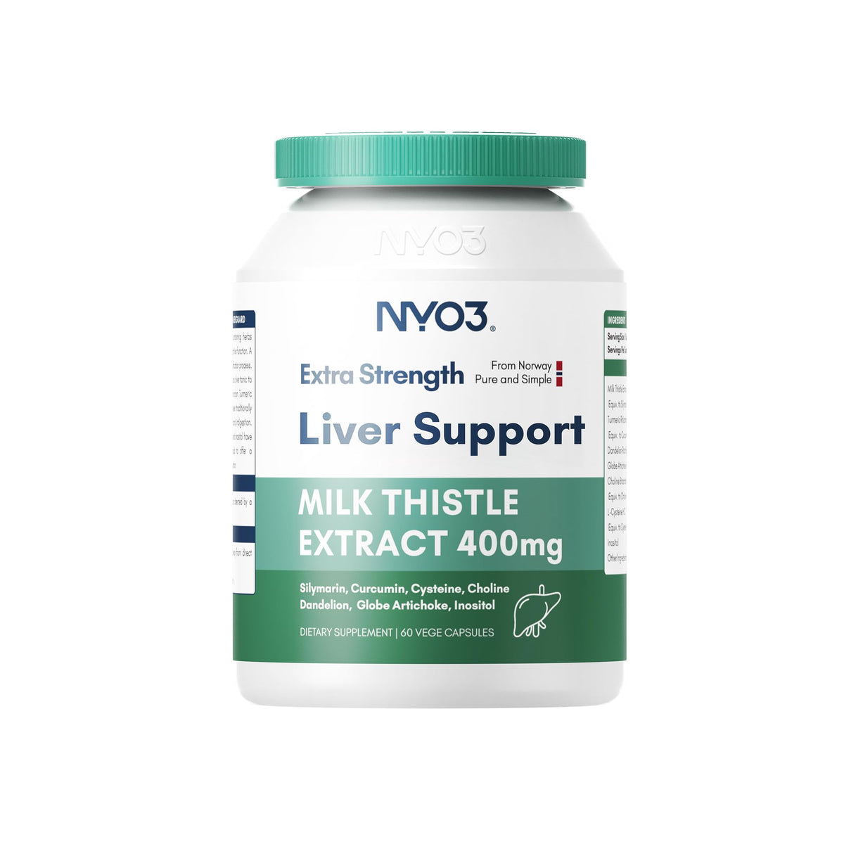 NYO3 Milk Thistle bottle front for convenient daily liver support.