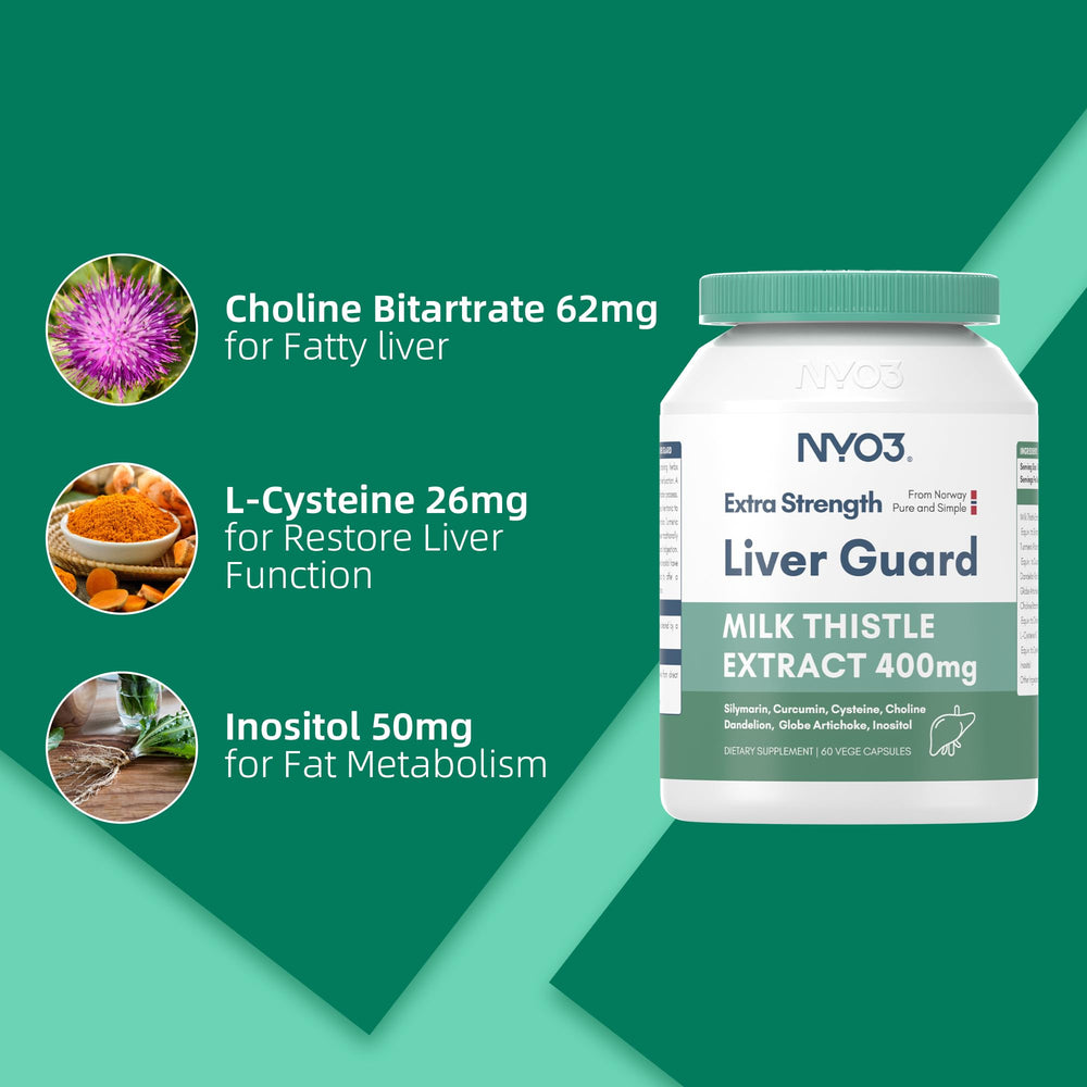 NYO3 Milk Thistle ingredients chart details key extracts and potential benefits.