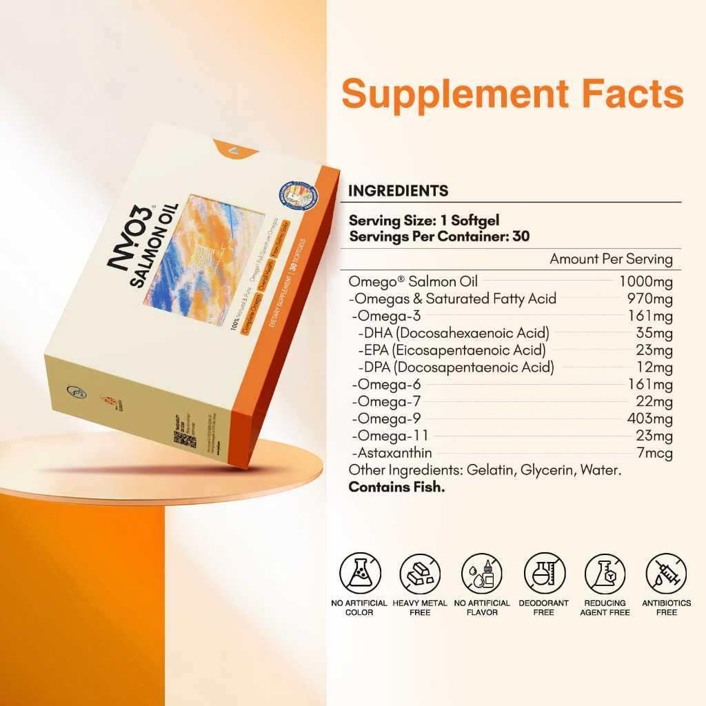 NYO3 Salmon Oil 97-pour shows convenient daily dosing for busy mornings