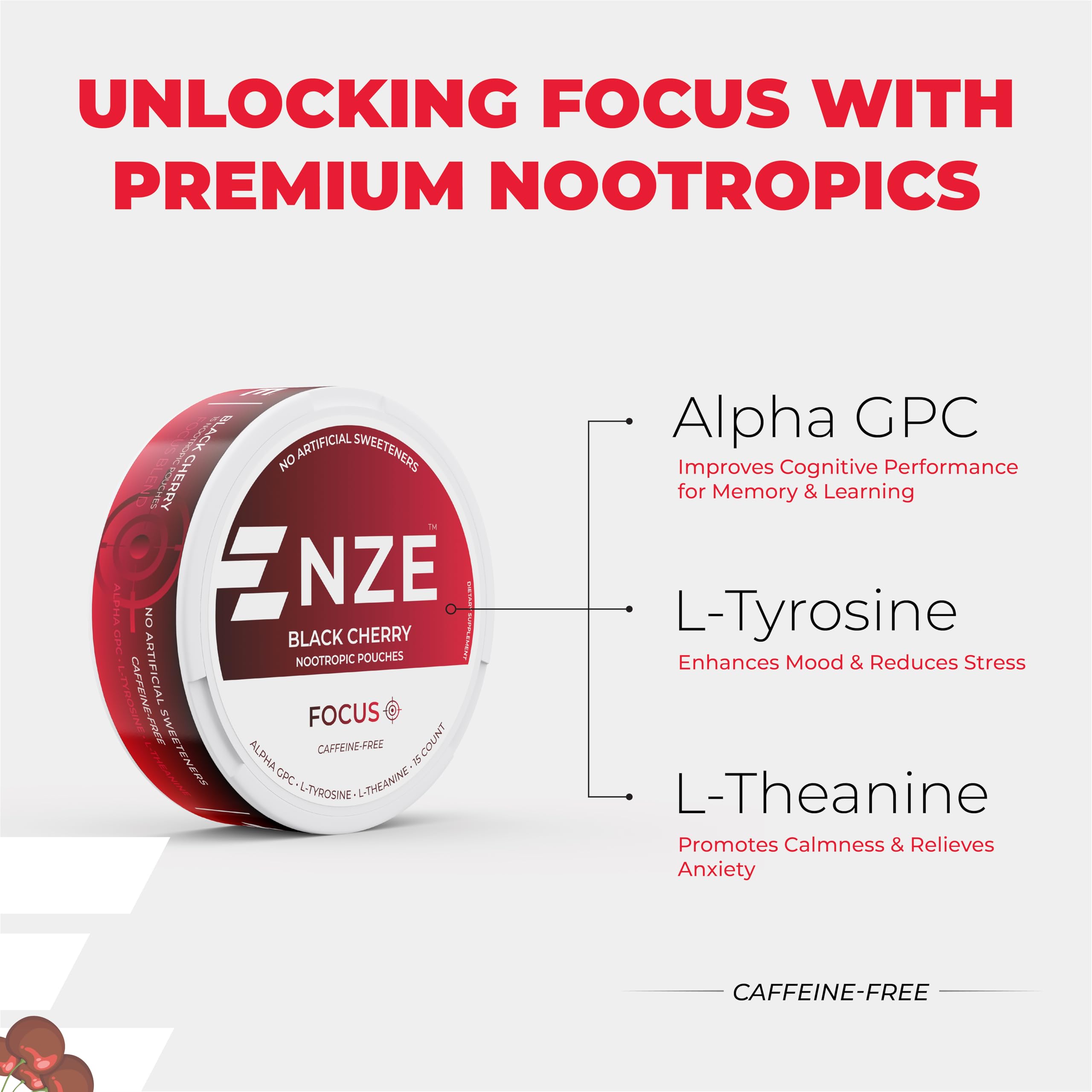 NZE Alpha GPC L-Tyrosine L-Theanine ingredients panel.