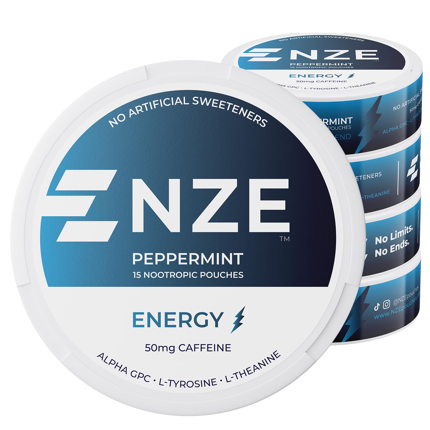 NZE Caffeine Nootropic Peppermint can front for quick energy on the go.