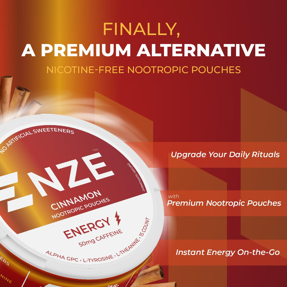 NZE Cinnamon can back shows nutrition label and sugar-free formula.