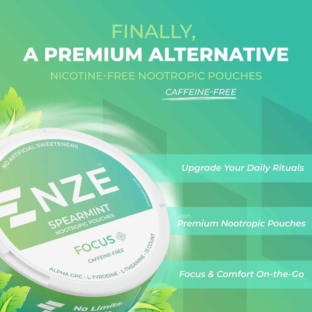 NZE Spearmint pouch open showing convenient on-the-go use.