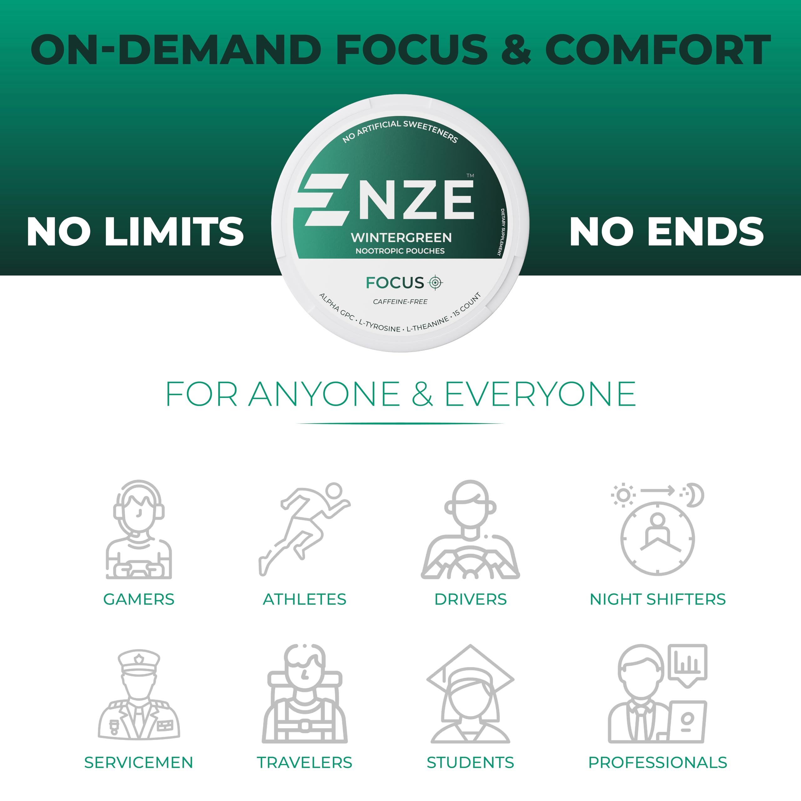 NZE USA-produced nootropic pouch with premium ingredients.
