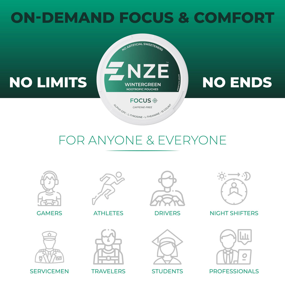 NZE USA-produced nootropic pouch with premium ingredients.
