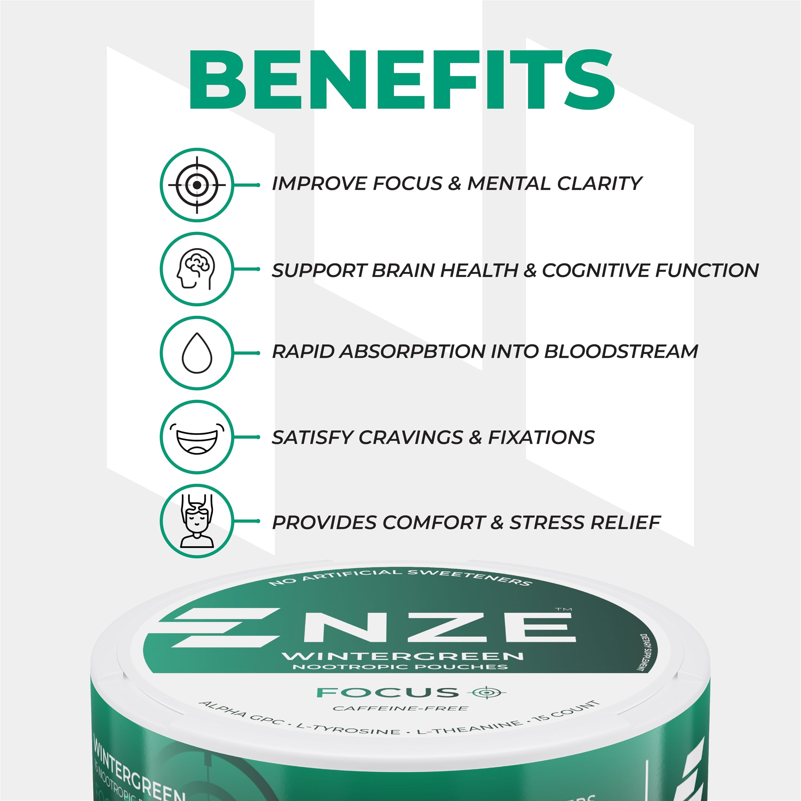 NZE Wintergreen flavor close-up highlighting natural sweeteners.