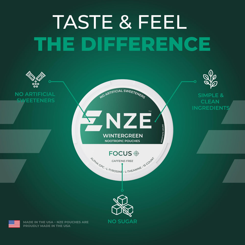 NZE Wintergreen pouch texture close-up conveys premium feel.