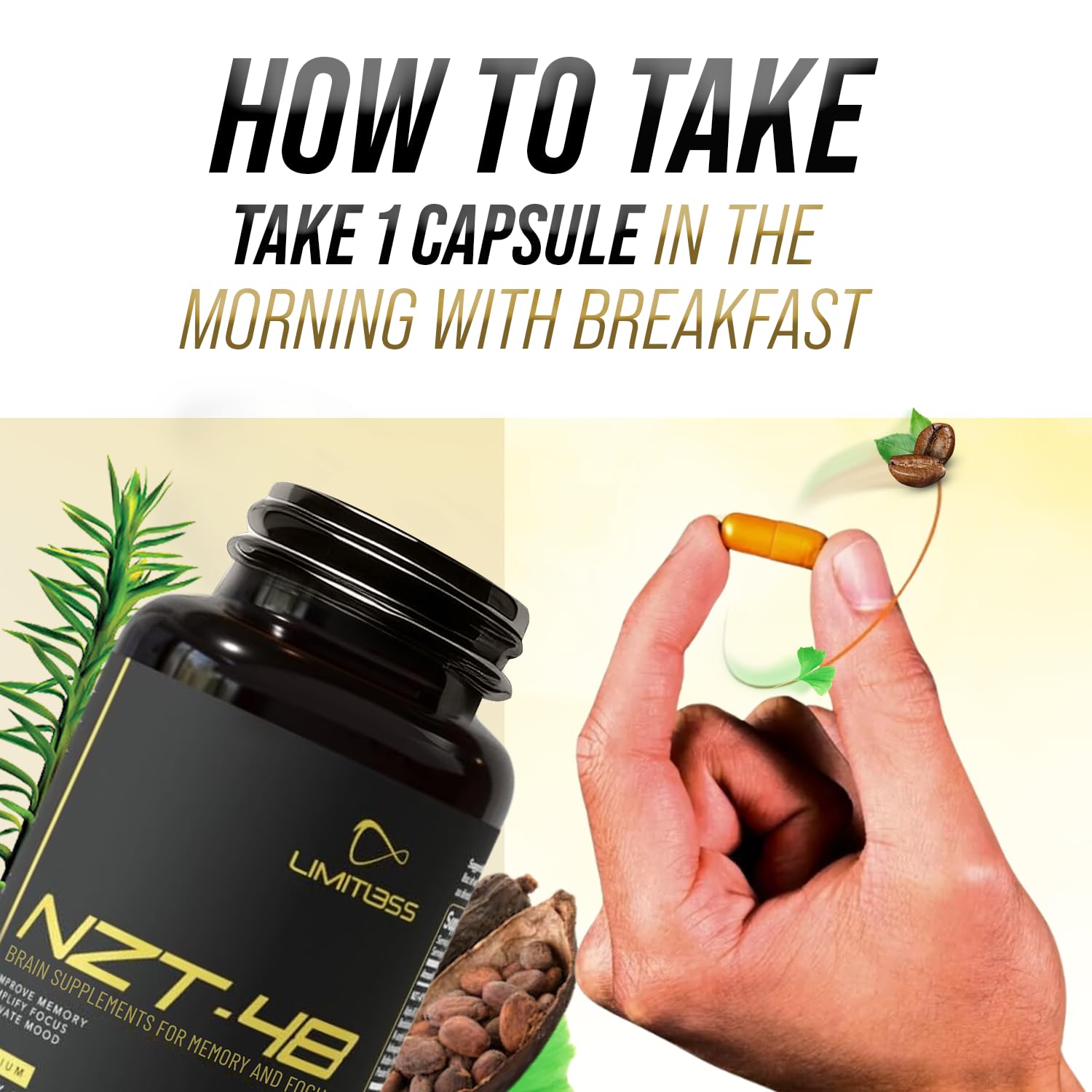 NZT-48 bottle on desk, ready-to-use brain boost for work and study.