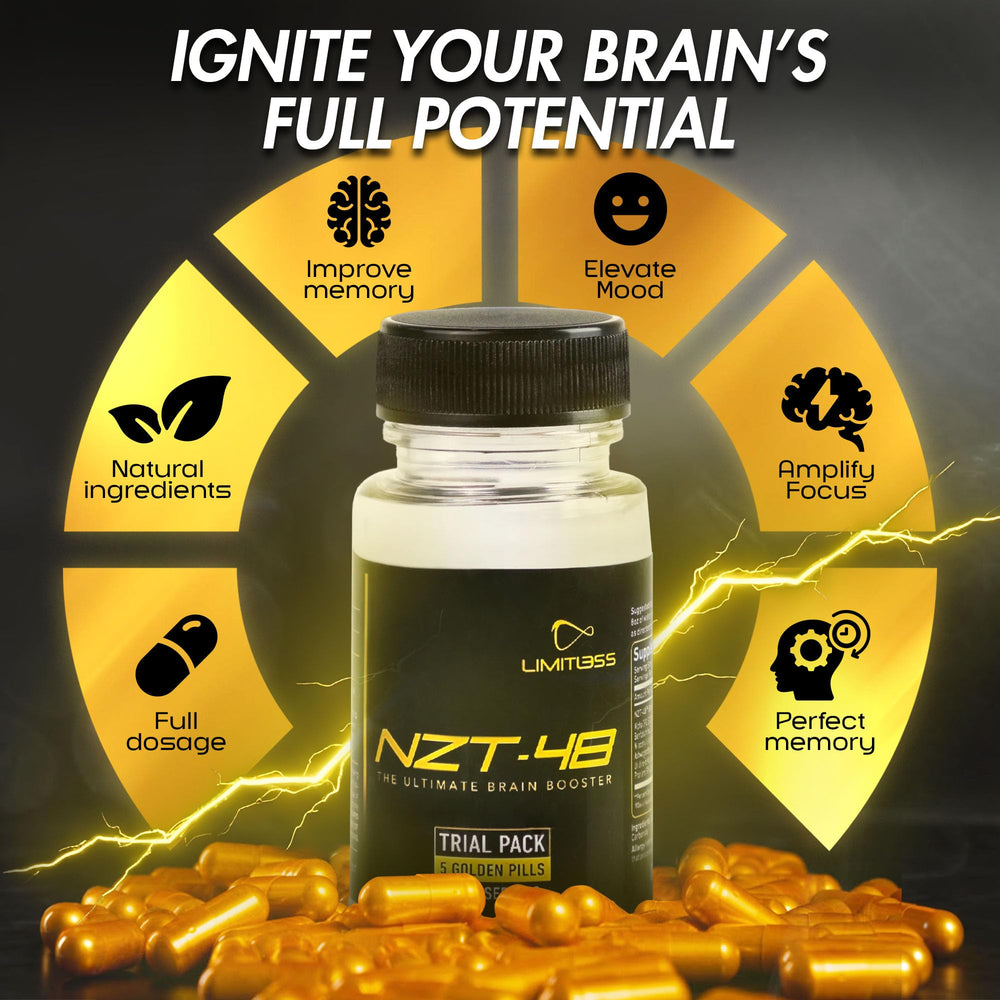 NZT-48 capsules closeup emphasizes natural ingredients and cognitive support
