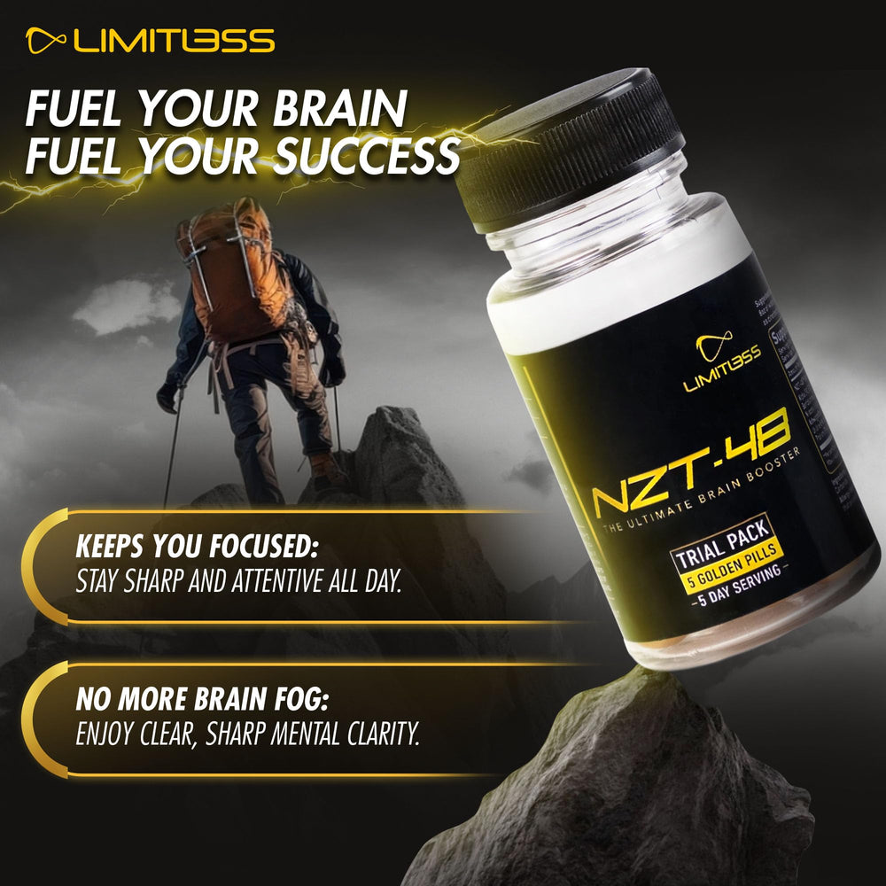 NZT-48 ingredient icons highlight phosphatidylserine and B vitamins