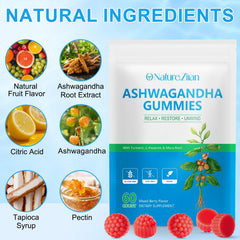 O NATURE ZIRAN Ashwagandha Gummies bottle closeup highlights convenient form