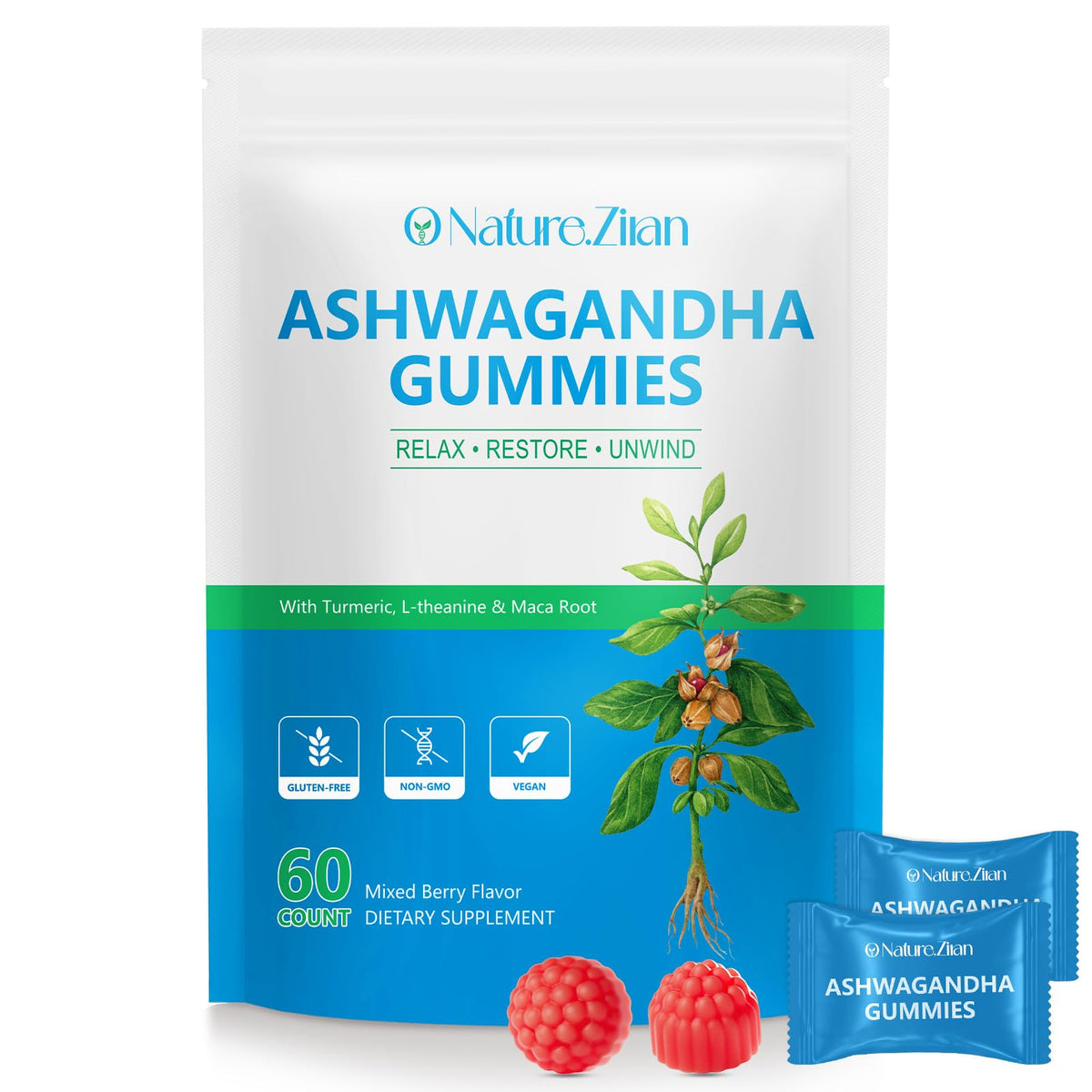 O NATURE ZIRAN Ashwagandha gummies packaging supports daily use
