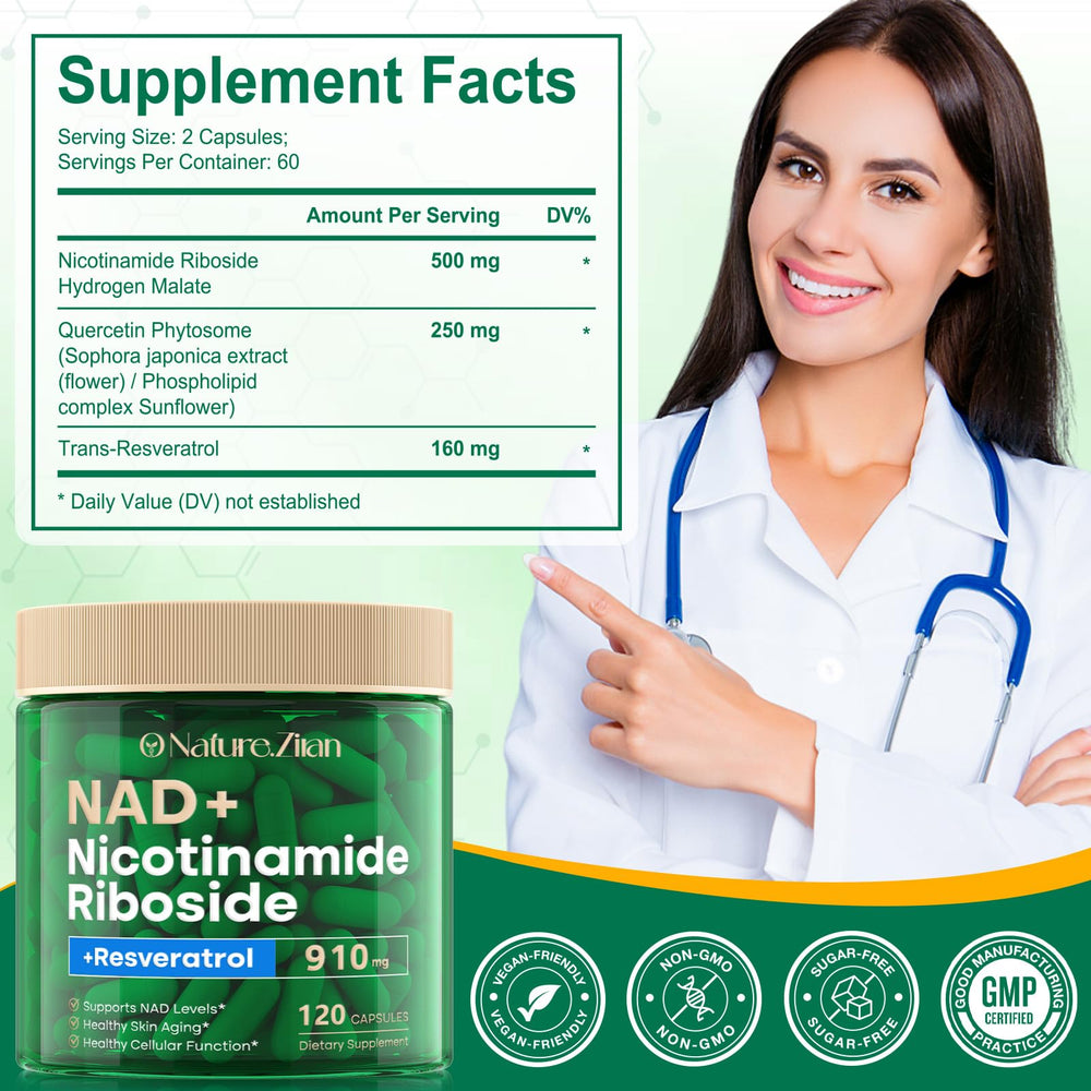 O NATURE ZIRAN NAD capsules closeup with NR formula.