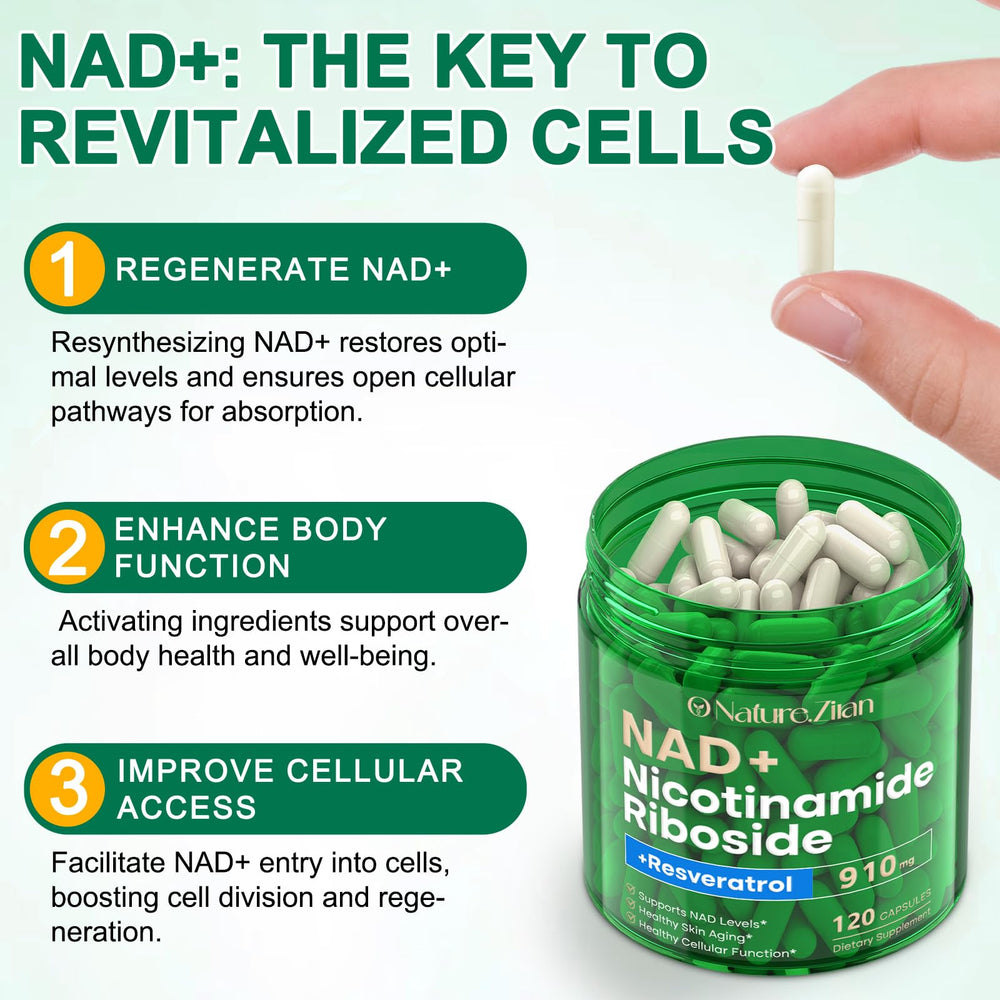 O NATURE ZIRAN NAD bottle and Resveratrol ingredients.